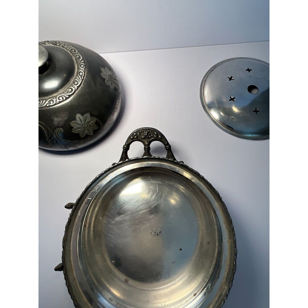 Beautiful William Rogers quadruple plated silver butter dish with insert & knife - Picture 5 of 8